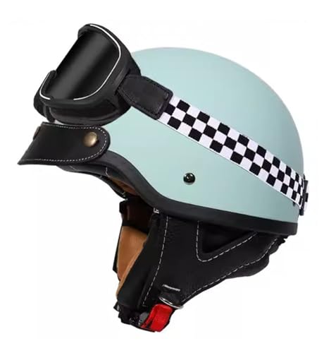 Vintage Motorrad Halbhelm DOT/ECE Cezertifizierter Offenem Gesicht Brille Retro Erwachsene Männer Frauen für Jet Moped Fahrrad Chopper Scooter Helm Rollerhelm 6,L=59~60cm von Hejunlian