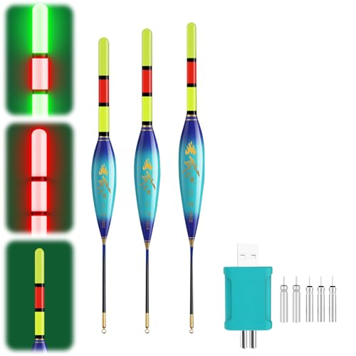 Hekasvm LED Posen Angeln Set 4g/6g/8g Kann die Farbe ändern, wenn der Fisch den Haken beißt, Angelzubehör Fishing Posen mit Batterie Ladegerät und Stabbatterie Typ CR425 (5g/7g/9g-B) von Hekasvm