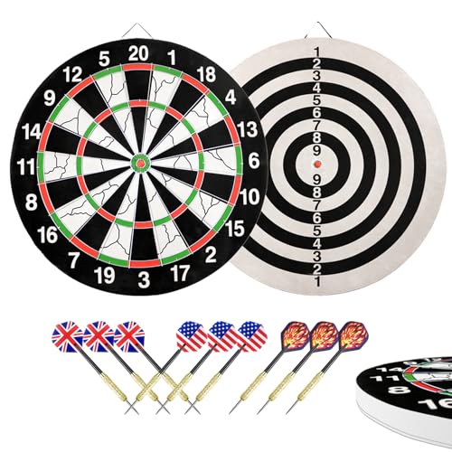 "HelaCueil“ 18'' (43 cm) Dartscheibe, doppelseitig, 2 cm dick, mit 9 Darts-Set von "HelaCueil