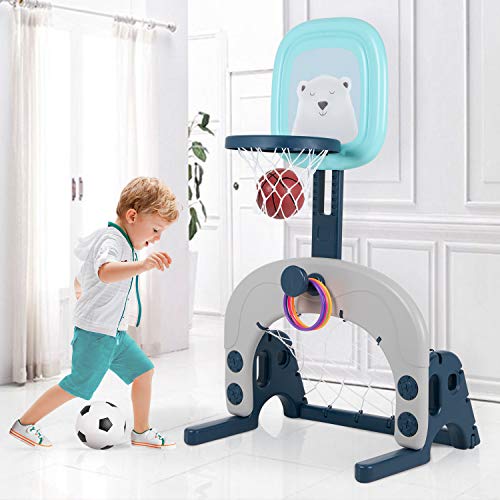 Hello-5ive Basketballkorb-Set, 3-in-1-Kinder-Basketballkorb-Ständer, einfache Punktzahl, verstellbarer Basketballständer mit Basketball, Fußball, Tor, Ringwurf, Indoor Outdoor für Jungen und Mädchen Hello-5ive Basketballkorb-Set, 3-in-1-Kinder-Basketballkorb-Ständer, einfache Punktzahl, verstellbarer Basketballständer mit Basketball, Fußball, Tor, Ringwurf, Indoor Outdoor für Jungen und Mädchen von Hello-5ive