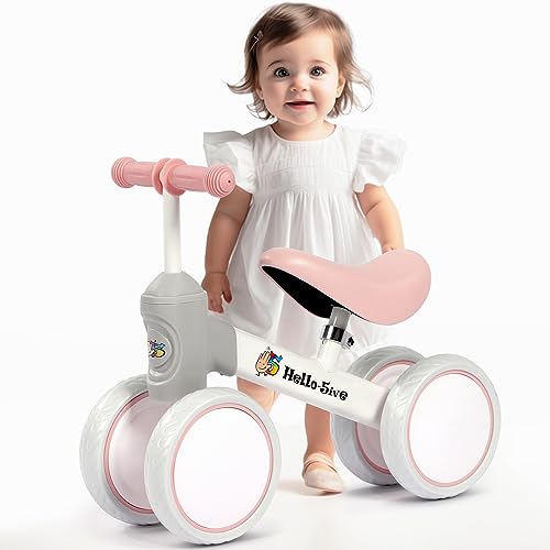 Hello-5ive Kinder Laufrad ab 1 Jahr, Lauflernrad Spielzeug für 12-36 Monate Baby, 4 Rädern Baby Lauflernrad für Jungen und Mädchen, Erstes Fahrrad ohne Pedal Geburtstag Geschenk von Hello-5ive