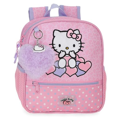 Hello Kitty Hearts & Dots Rucksack für die Vorschule, Rosa, 23 x 25 x 10 cm, Polyester, 5,75 l, Rosa, Vorschulrucksack von Hello Kitty