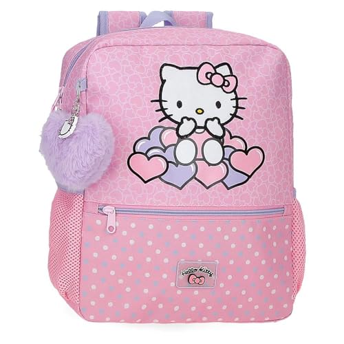 Hello Kitty Hearts & Dots Schulrucksack, anpassbar an Trolley, Rosa, 27 x 33 x 11 cm, Polyester, 9,8 l, Rosa, Schulrucksack, anpassbar an Trolley von Hello Kitty
