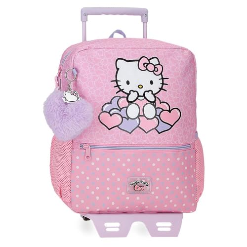 Hello Kitty Hearts & Dots Schulrucksack mit Trolley, Rosa, 25 x 32 x 12 cm, Polyester, 9,8 l, Rosa, Schulrucksack mit Trolley von Hello Kitty