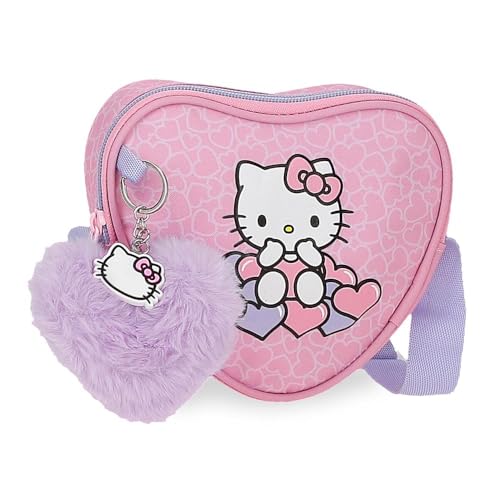 Hello Kitty Hearts & Dots Umhängetasche, Rosa, 17 x 14,5 x 5 cm, Polyester, L, Rosa, Umhängetasche von Hello Kitty