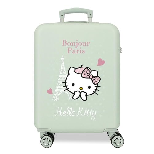 Hello Kitty Paris Kabinenkoffer Grün 38x55x20 cm Steifes ABS Seitliches Zahlenschloss 34L 2 kg 4 Doppelrollen Handgepäck von Hello Kitty