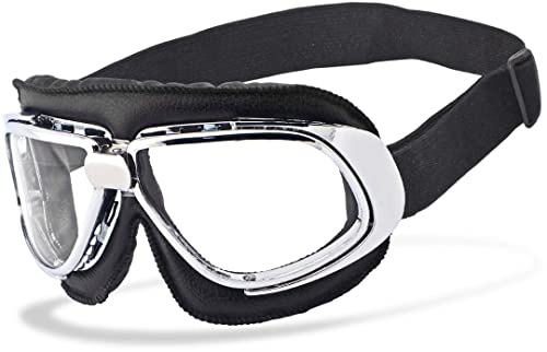 Helly® - No.1 Bikereyes® | beschlagfrei, winddicht | HLT® Kunststoff-Sicherheitsglas nach DIN EN 166 | Motorradbrille, Vintage, Retro, Classic, Flieger, Helm, Chopper, Harley, Brille (klar/chrom) von Helly Bikereyes