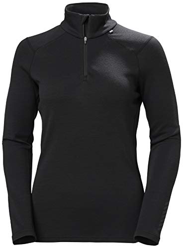 Helly Hansen Damen Merino Midweight 1/2 Zip Base Layer Top Langarm T Shirt, Schwarz, S EU von Helly Hansen