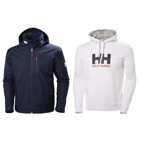 Helly Hansen Herren Crew Hooded Midlayer Jacket, Marineblau, L & Hansen HH Logo Hoodie, Weiß, L von Helly Hansen