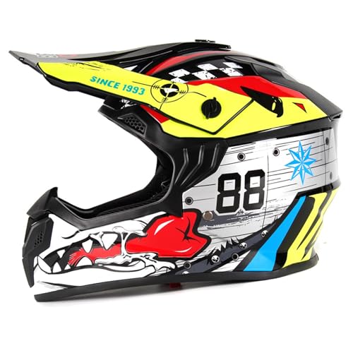 Motocrosshelme Kinder, ECE R22.06 Zertifizierung, Jugend Offroad-Helme, Motorradhelm Downhill Fullface Motocross Enduro Quad Helm, Roller Ski ATV Helm, Für Jugendliche Jungen Mädchen 8-18 Alter(XL) von Helmblazia