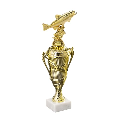 Henecka 🎣 Angler-Pokal, Figurencup Angeln Gold auf schwerem weißem Marmor, mit Wunschgravur in 4 Größen (Figurencup Angeln 311mm) von Henecka