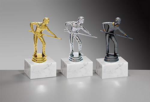 Henecka 🎱 Billard-Pokal, Billardspieler-Figur, Billard-Trophäe auf Marmorsockel, mit Wunschgravur, wählbar in 3 Farben (Gold) von Henecka
