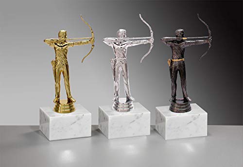 Henecka 🏹 Bogenschießen-Pokal, Schützen-Trophäe, Bogenschütze (Herren) auf Marmorsockel, mit Wunschgravur, wählbar in 3 Farben (Gold) von Henecka
