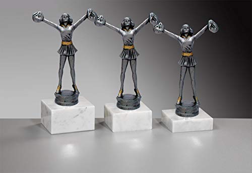 Henecka Cheerleader Pokal, Cheerleader-Trophäe, Cheerleader-Resinfigur, Cheerleaderin Altsilber & Rosegold, Marmorsockel, mit Wunschgravur, wählbar in 3 Größen oder als 3er-Serie (Sockel 65 x 20 mm) von Henecka