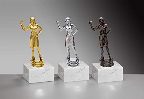 Henecka 🎯 Dart-Pokal, Dartspieler-Figur, Dart-Damen-Trophäe auf Marmorsockel, mit Wunschgravur, wählbar in 3 Farben (Silber) von Henecka