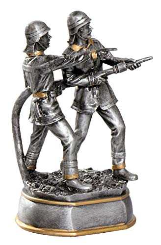 Henecka Feuerwehr-Pokal, Resinfigur 2 Feuerwehrmänner, Silber mit Gold, mit Wunschgravur, Größe 20 cm von Henecka