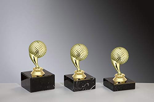 Henecka ⛳️ Golf Pokal, Golf-Trophäe, Golf-Schraubfigur Golfball Gold, Marmorsockel schwarz, mit Wunschgravur, wählbar in 3 Größen oder als 3er-Serie (Sockel 65 x 20 mm) von Henecka