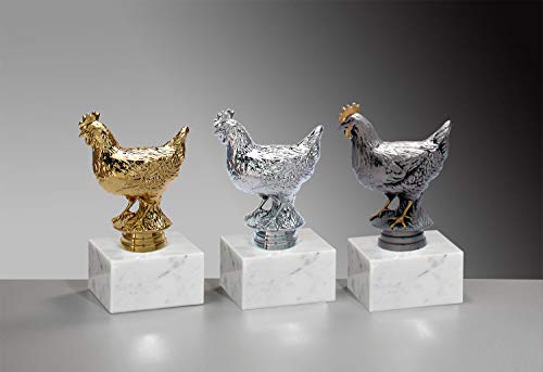 Henecka Kleintierzucht-Pokal, Henne-Trophäe, Huhn auf Marmorsockel, mit Wunschgravur, wählbar in 3 Farben (Silber) von Henecka