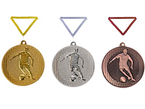 Henecka ⚽ Medaille Fussball #Mittelfeld, Medaillen mit Wunschgravur, inklusive Halsband, wählbar in Gold, Silber, Bronze, oder als 3er-Serie (Silber) von Henecka