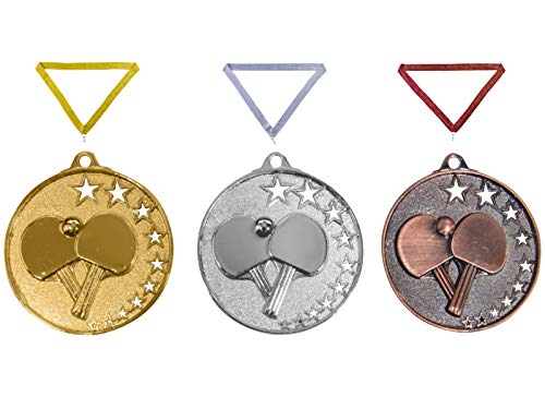 Henecka Medaille Tischtennis, Medaillen mit Wunschgravur, inklusive Halsband, wählbar in Gold, Silber, Bronze, oder als 3er-Serie (Silber) von Henecka