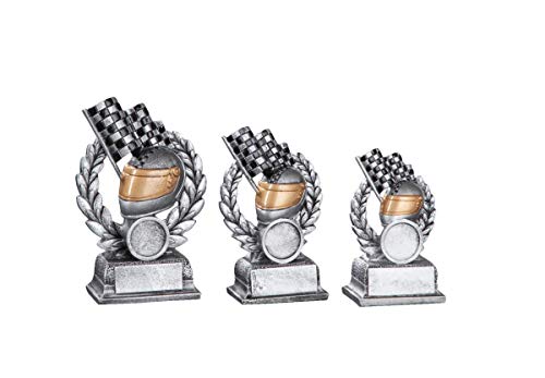 Henecka Motorsport-Pokal, Resinfigur Motorsport Helm, Silber mit Rosegold, mit Wunschgravur und auswählbarem Sport-Emblem, Größe 13,3 cm von Henecka