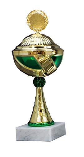 Henecka Pokal Serie Piroschka, Gold-grün, mit Wunschgravur und auswählbarem Sport-Emblem, Größe 27,2 cm von Henecka