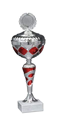 Henecka Pokal Serie Tosca, Silber-rot, mit Wunschgravur und auswählbarem Sport-Emblem, Größe 31,7 cm von Henecka