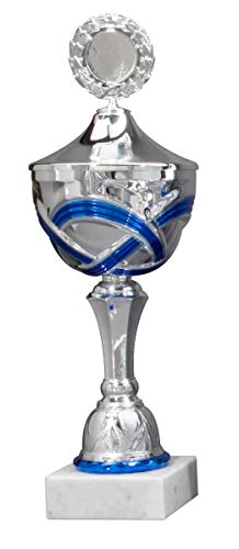 Henecka Pokal Serie Wilma, Silber-blau, mit Wunschgravur und auswählbarem Sport-Emblem, Größe 38,5 cm von Henecka