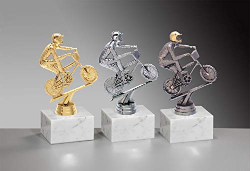 Henecka 🚲 Radsport-Pokal, Radsport-Trophäe, BMX Fahrer auf Marmorsockel, mit Wunschgravur, wählbar in 3 Farben (Gold) von Henecka