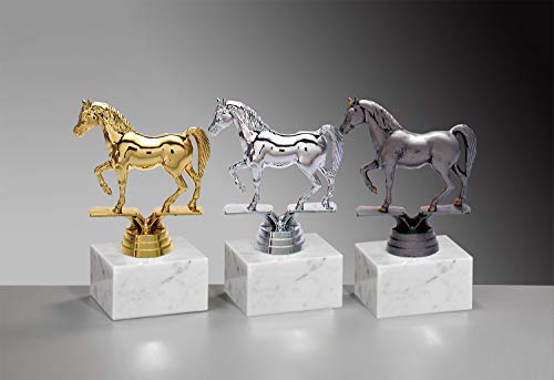 Henecka 🏇 Reitsport-Pokal, Pferderennsport-Trophäe, Araber auf Marmorsockel, mit Wunschgravur, wählbar in 3 Farben (Gold) von Henecka