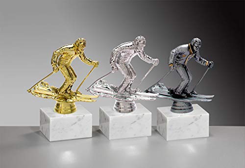 Henecka ⛷ Ski-Pokal, Ski-Trophäe, Ski Carving Skifahrer auf Marmorsockel, mit Wunschgravur, wählbar in 3 Farben (Gold) von Henecka