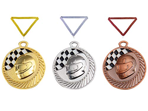 Henecka Zamak Medaille Motorsport, Medaillen mit Wunschgravur, inklusive Halsband, wählbar in Gold, Silber, Bronze, oder als 3er-Serie (Silber) von Henecka