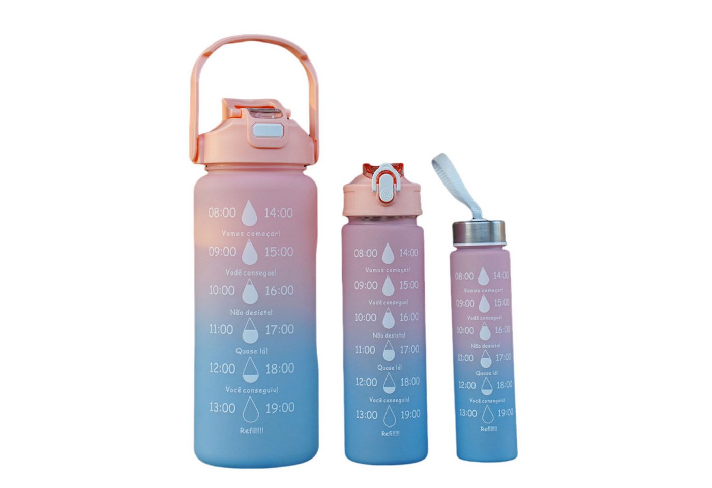 Henreal Trinkflasche 300 ml &750 ml &1800ml, Strohhalm und Trinkflasche mit Zeitstempel, Wasserflasche auslaufsicher für Schule Outdoor Sport und Fahrrad von Henreal