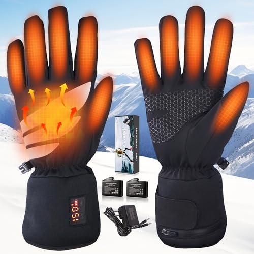 Beheizbare Handschuhe dünn Damen Herren Wiederaufladbar Beheizbare Winter Handschuhe Elektrische Heizung Handschuhe Schwarz (L) von Henzin