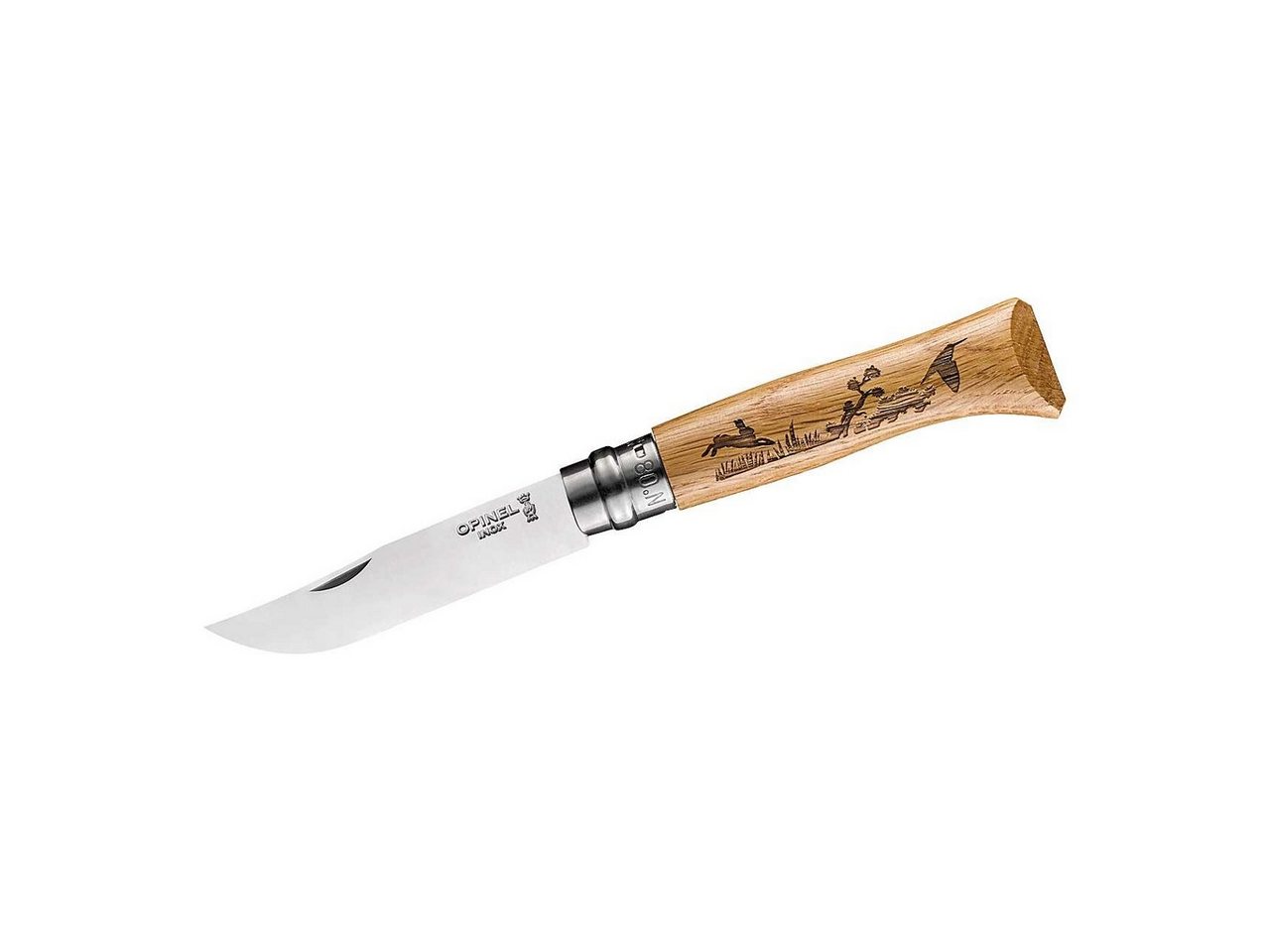 Opinel Taschenmesser No. 8, Animalia Motiv Hase Eichenholz-Griff, rostfrei von Opinel