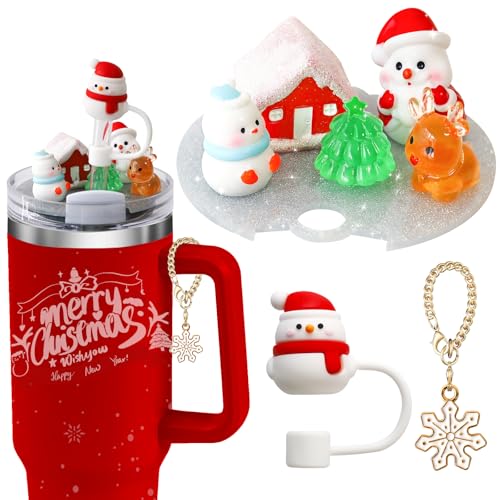 Herfair Zubehör Geeignet für Stanley Cup, Leuchtende Decorations für 40oz Stanley Becher Deckel, Kawaii Deko Strohhalm Abdeckung mit Anhänger für Stanley Cup Accessories (Weihnachten) von Herfair