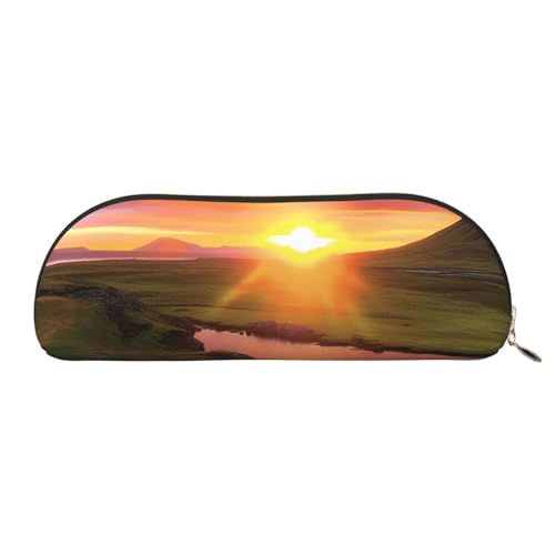 Federmäppchen, Motiv: Island, Sonnenuntergang, Leder, tragbar, Schreibwaren-Organizer, Stiftehalter, Make-up-Tasche mit Reißverschluss, gold, Einheitsgröße, modisch von HerfsT