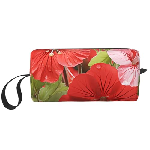 Make-up-Tasche für Damen, Instrumente, Darsteller, große Kapazität, Kosmetiktasche, tragbare Kulturbeutel, Reiseaufbewahrung, Rote Geranienblüte, Einheitsgröße von HerfsT