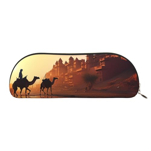 Rajasthan Federmäppchen, Reise-Leder-Federmäppchen, tragbarer Schreibwaren-Organizer, Stiftehalter, Make-up-Tasche mit Reißverschluss, gold, Einheitsgröße, modisch von HerfsT