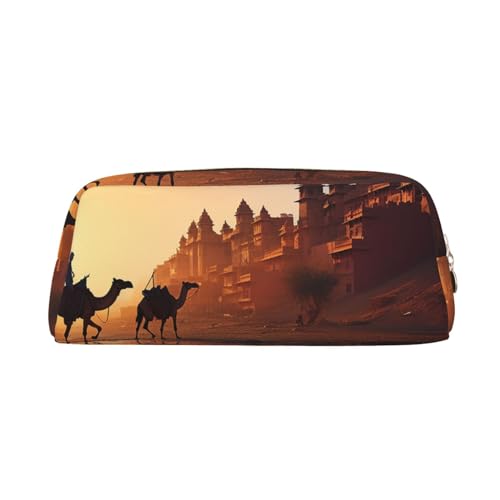 Rajasthan Federmäppchen, Reise-Leder-Federmäppchen, tragbarer Schreibwaren-Organizer, Stiftehalter, Make-up-Tasche mit Reißverschluss, gold, Einheitsgröße, modisch von HerfsT