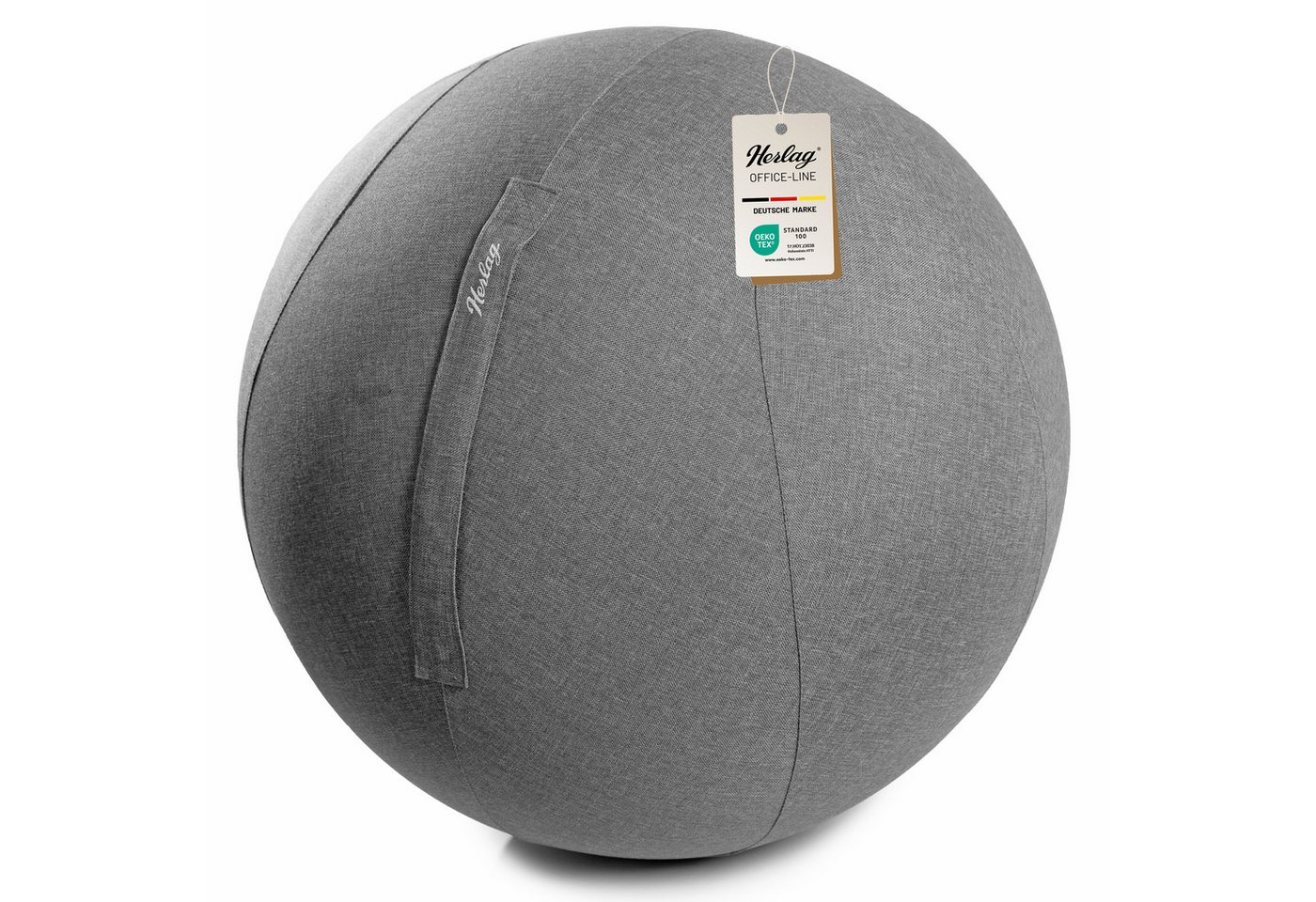 Herlag Sitzball Office Ball, Ø65cm, Anti-Burst, Körpergrößen 160-185cm, Büro, Waschbar, Griff, Grau von Herlag