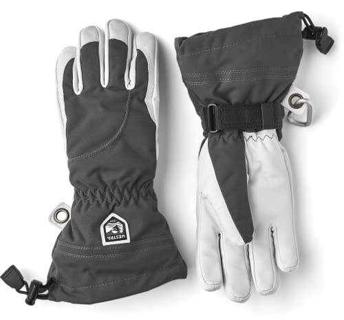Hestra Extra warme Damen-Skihandschuhe: Heli-Leder, Winterhandschuhe für kaltes Wetter, Puderhandschuhe, Grau/gebrochenes Weiß, Größe 7 von HESTRA