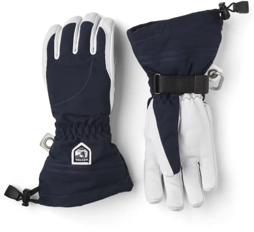 Hestra Heli Skihandschuhe für Damen, klassischer 5-Finger-Leder-Schnee-Handschuh für Skifahren, Snowboarden und Bergsteigen (Damenpassform) – Marineblau/Offwhite – 8 von HESTRA