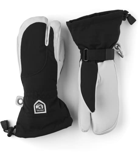 HESTRA Skihandschuhe für Damen, bei kaltem Wetter, DREI-Finger-Handschuhe aus Leder, Damen, 30612, Black/Off White, 9 von HESTRA