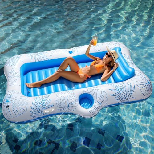HeySplash Aufblasbar Pool Luftmatratze, Groß Pool Wasserhängematte Boot Erwachsene mit Becherhalter & Abnehmbar Kissen, Solarium Pool Loungesessel Float für See Fluss Sommer Wasser Party, Blaues Blatt HeySplash Aufblasbar Pool Luftmatratze, Groß Pool Wasserhängematte Boot Erwachsene mit Becherhalter & Abnehmbar Kissen, Solarium Pool Loungesessel Float für See Fluss Sommer Wasser Party, Blaues Blatt von HeySplash