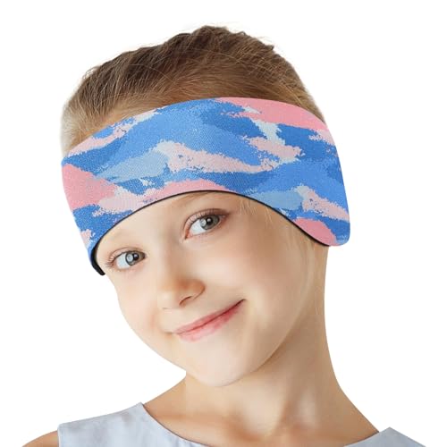 HeySplash Schwimm Stirnband Kinder, Ohrenschutz Schwimmen Kinder Neopren Stirnband mit Hohe Elastizität, Klettverschluss, Schwimmstirnbänder Kinder Wasserdicht Schwimmen Baden, M, Tie-dye Blau von HeySplash