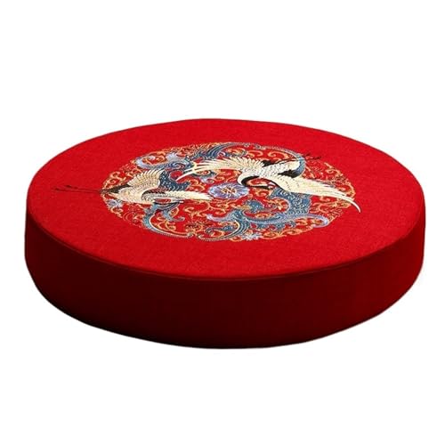 Hhmmei2024-23 Bodenkissen Verdickte runde Bodenmatte, Leinen-Bodenkissen, Meditationskissen, Meditationskissen mit traditioneller chinesischer Musterdekoration(Red,50cm) von Hhmmei2024-23