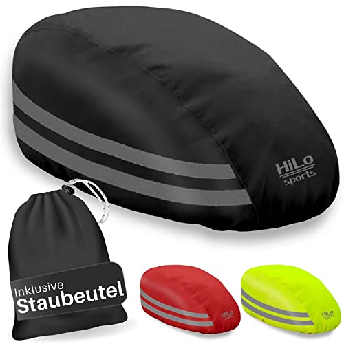 HiLo sports Helmbezug wasserdicht mit Sicherheits-Reflektoren - Einheitsgröße Helmüberzug Fahrradhelm - Helm Regenschutz - Helmüberzieher Fahrrad (schwarz) von HiLo sports