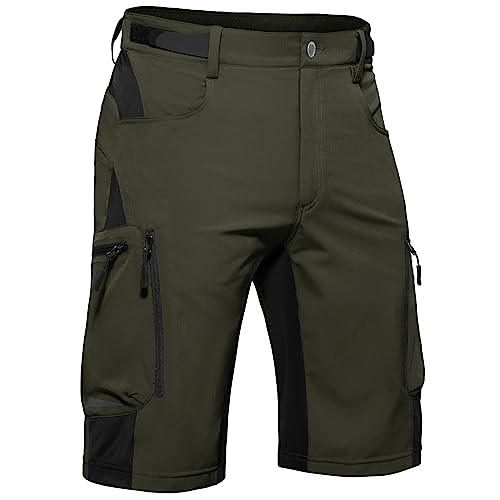 Hiauspor Kurze Hosen Herren, Leichte Wanderhose Atmungsaktiv Schnelltrocknen Cargo Bermuda Shorts Elastische Radlerhose MTB Fahrradhose Outdoorhose Sport Radhose Sommer 6 Taschen (Stylish-Green, M) von Hiauspor