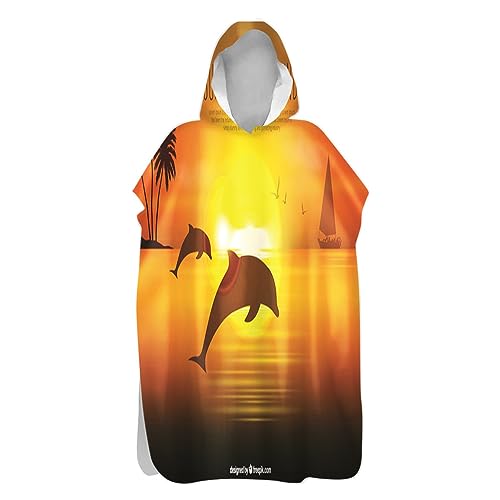 Highdi 3D-Muster Handtuch Surf Poncho mit Kapuze Erwachsene für Damen Herren Teenager, Badeponcho Handtuch Poncho aus Mikrofaser auch als Umkleidehilfe Strand (80x145cm,Delfin) von Highdi